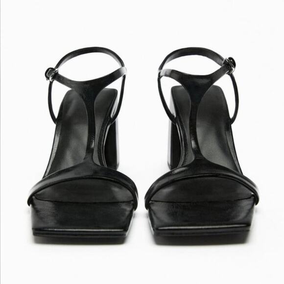 Zara Black BLOCK HEEL SANDALS Size 7.5 US - Picture 5 of 14